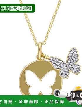自营Mimi & Max 1/10 克拉 TDW 钻石双蝴蝶吊坠带链条镀黄色纯银