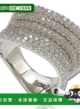 自营Suzy Levian 方晶锆石纯银密钉波浪形交叉戒指 - 白色 美国奥