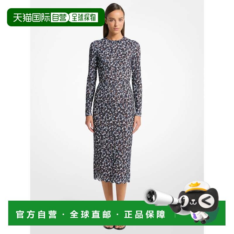 自营michael korsShadow碎花蕾丝紧身连衣裙-午夜/光学白色 美国