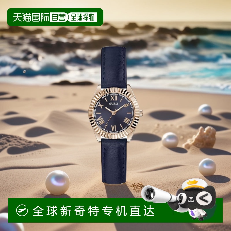 【美国直邮】GUESS 女款蓝色真皮模拟手表 30mm 欧美腕表 经典迷