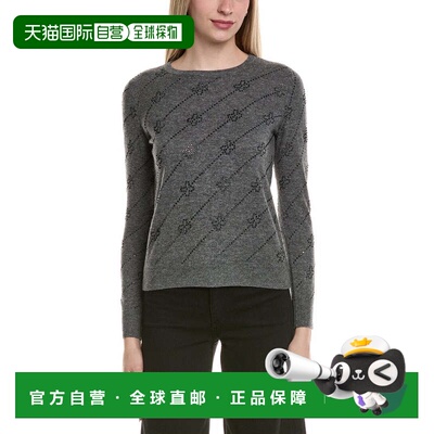 自营sofiacashmere热固斜花羊毛和羊绒混纺毛衣-灰色 美国奥莱直
