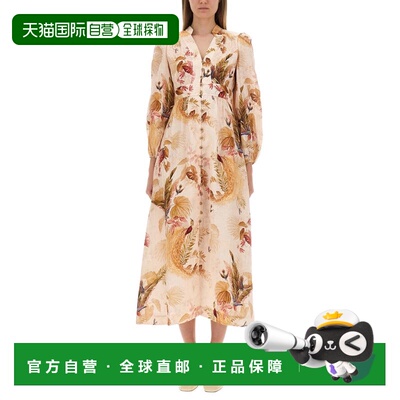 自营zimmermannAscension Plunge Voluminous Midi Dress - brown