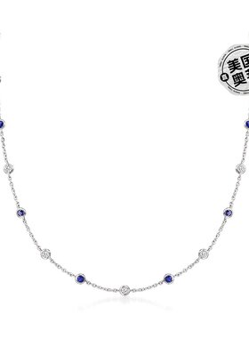 925 纯银 Ross-Simons CZ 和模拟蓝宝石站项链 - 20 英寸 【美国