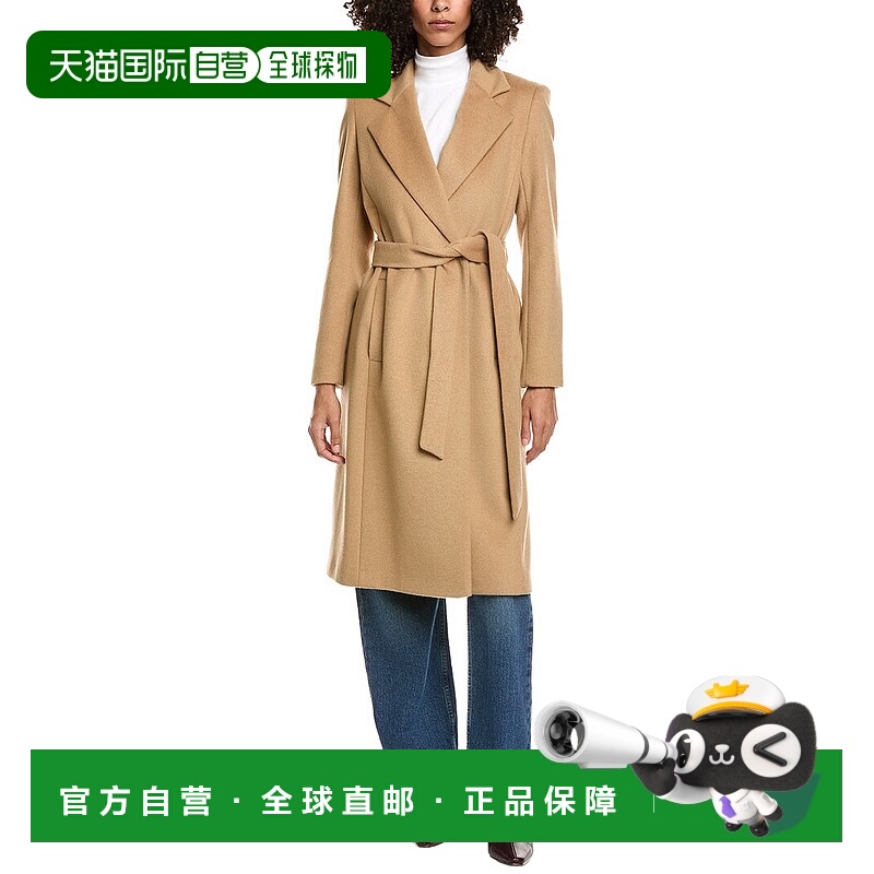 自营Sam Edelman Belted Wrap Wool-Blend Coat - brown 美国奥莱