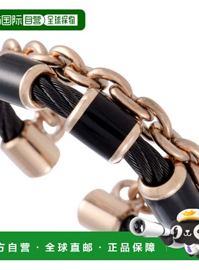 自营 Charriol St. Tropez 不锈钢粉红色和黑色 PVD 黑色珐琅电缆