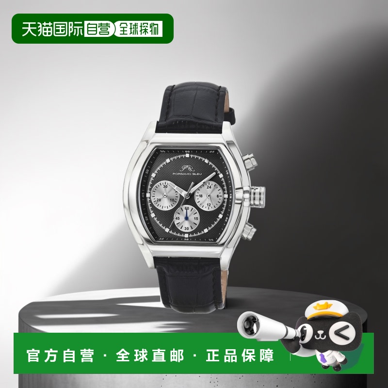 自营 porsamo bleuRoman 真皮银色调和黑色男士手表 1292BROL -