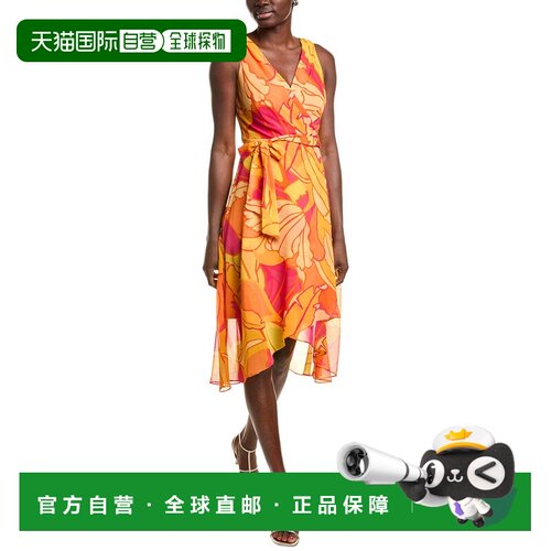 自营Joseph Ribkoff Chiffon Faux Wrap Dress - orange 美国奥莱