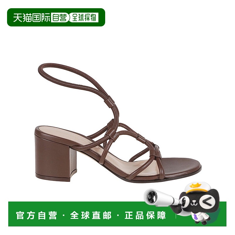 自营gianvito rossiBrown Lamb Leather Sandals With Block Heel