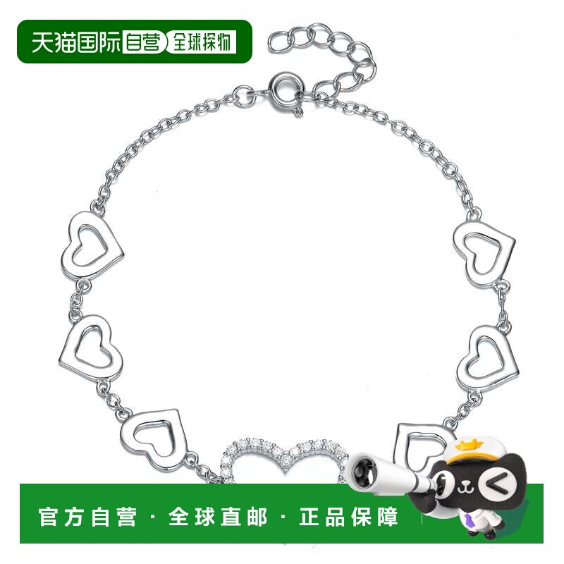 自营geneviveGa 白金镀金钻石方晶锆石心形光环小饰物纯银儿童/青