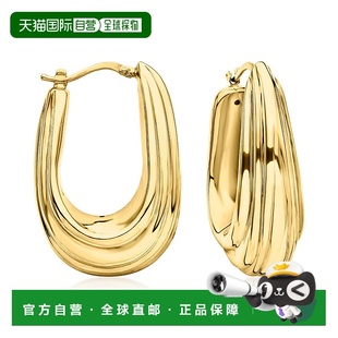 自营Ross-Simons 意大利 14kt 黄金罗纹环状耳环 - 黄色 美国奥莱