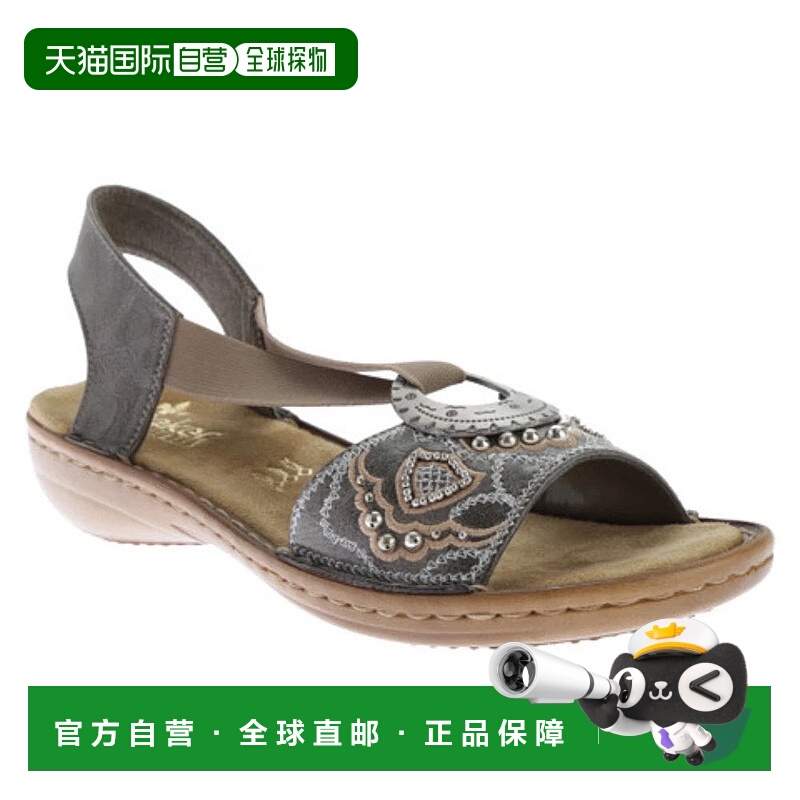 自营Rieker 608B9 Regina 608B9-45 Strappy Womens Smoke Leathe