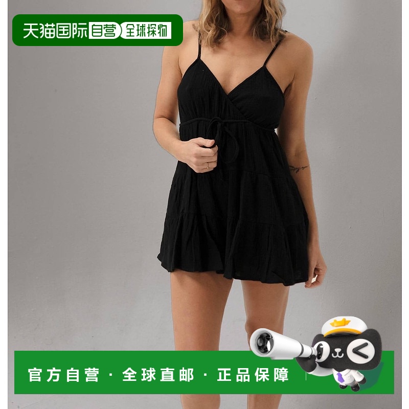 自营 promesaJia Crinkle Surplice Romper In Black - black 美