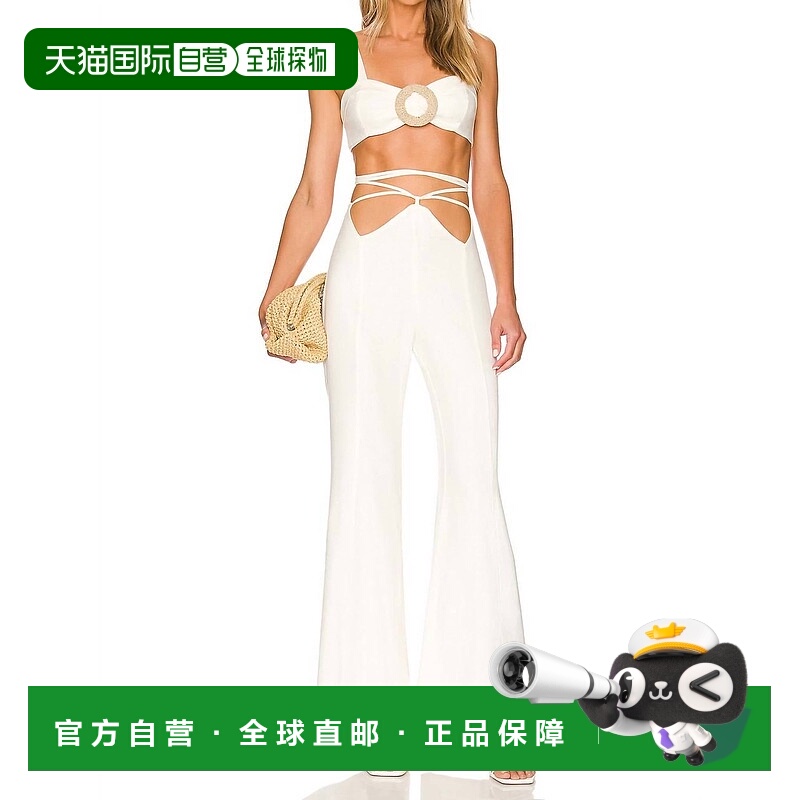 自营 patbo白色亚麻领带裤 美国奥莱直发喇叭裤连体裤