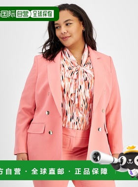 自营Bar Iii运动夹克女式珊瑚色玫瑰凹口翻领长袖FTS1118-粉红色