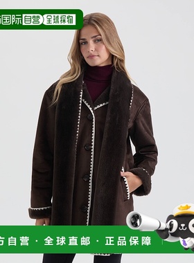 自营Ellen Tracy女式羊毛围巾夹克，对比缝线-意式浓缩咖啡 美国