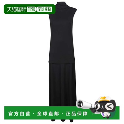 自营jil sanderMidi Dress with High Neckline - black 美国奥莱
