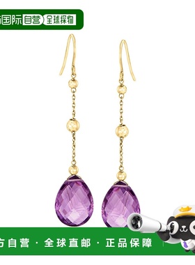 自营 Ross-Simons 14kt 黄金紫水晶吊式耳环带串珠 - 紫色 美国奥