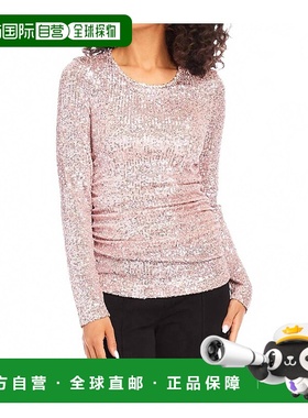 自营 karen kane粉红色亮片侧边衬衫上衣 美国直发长袖修身时尚