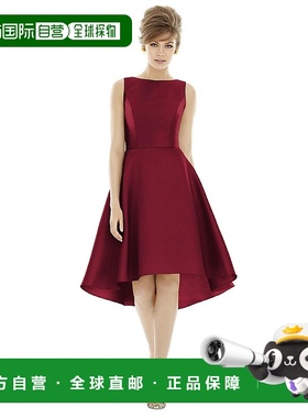 alfred sung船领缎面高低鸡尾酒礼服 - 酒红色 【美国奥莱】直发