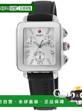 自营 Michele Deco运动石英计时码表银色表盘黑色硅胶表带女式手M