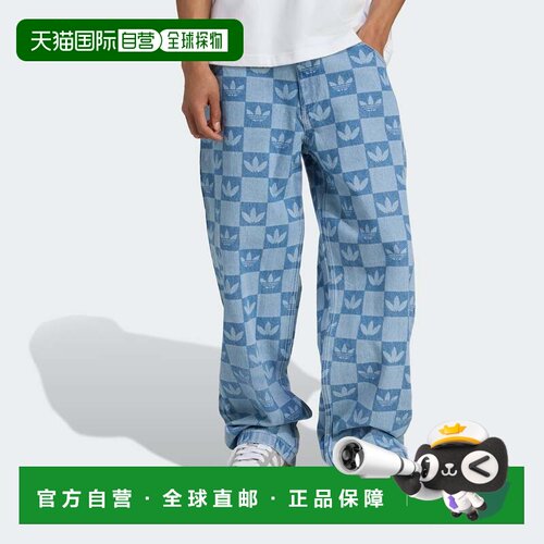 自营adidas男士阿迪达斯字母组合印花普通牛仔长裤-蓝色牛仔 美国
