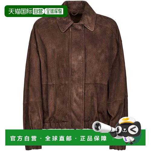 自营brunello cucinelli仿麂皮棕色夹克，搭配经典衣领和轻松合身