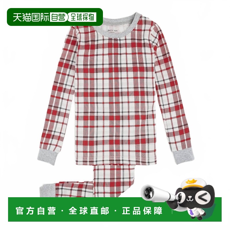 自营petit lemHoliday Plaid L/s Pj Set T In Red - red 美国奥