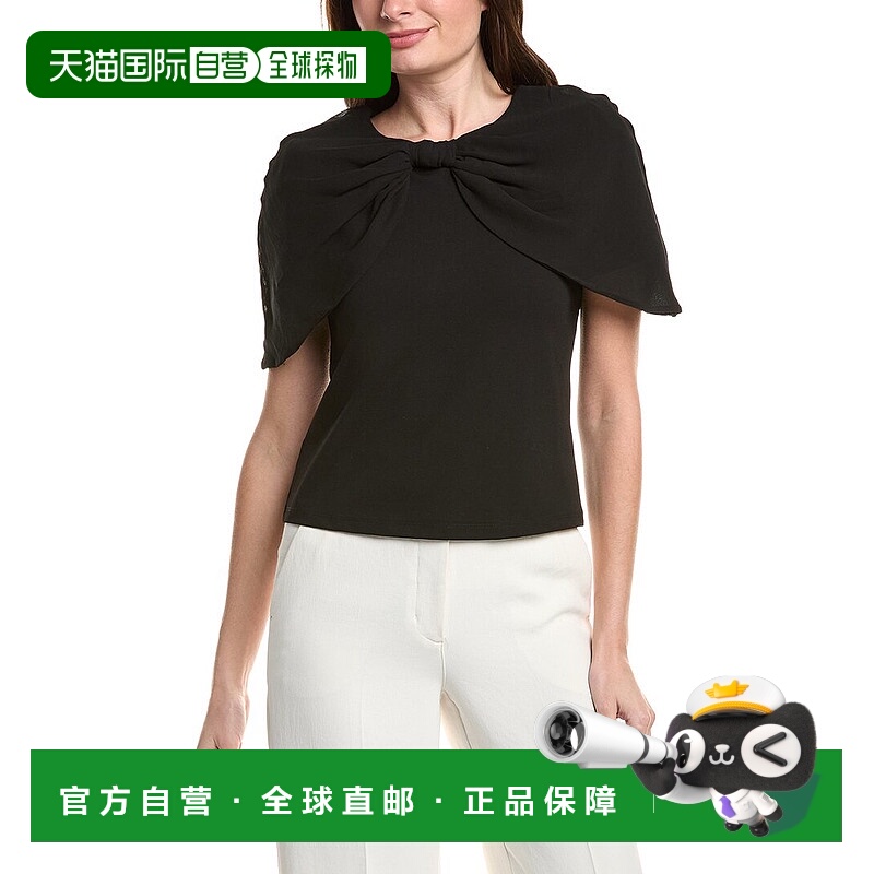 自营English Factory Bow Mixed Media Top - black 美国奥莱直发