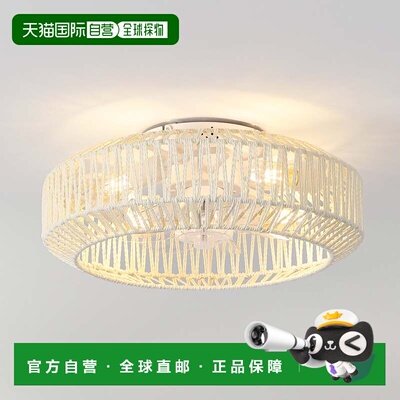 自营jonathan yRowan 4-Light LED Ceiling Fan, Metal/Rattan, A