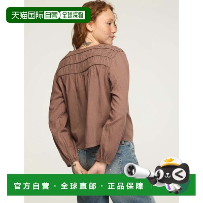 自营lucky brandLucky品牌女长袖Ruched农家上衣灰色 美国奥莱直