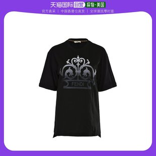 T恤FS7011 香港直发FENDI芬迪女士黑色棉质印花图案时尚 休闲短袖