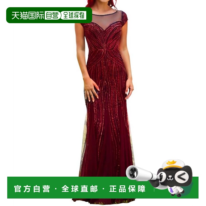 自营adrianna papellSequin Embellished Evening Gown In Claret