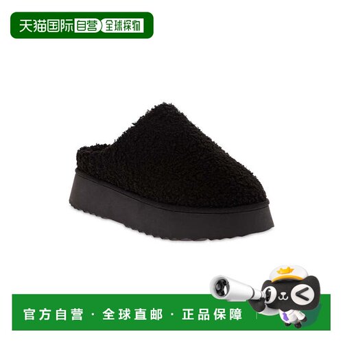 自营Mia Icee Mule女士黑色毛毛皮毛舒适平底拖鞋HTAT1070-黑色