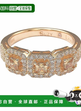 自营 Suzy Levian Rose 纯银棕色立方氧化锆 3-Stone Asscher-Cut