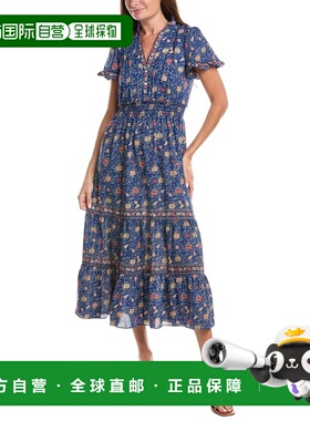 自营Max Studio Flutter Sleeve V-Neck Tier Maxi Dress - blue