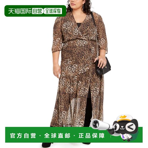 自营NY Collection Women's Leopard Print Maxi Dress Black Siz