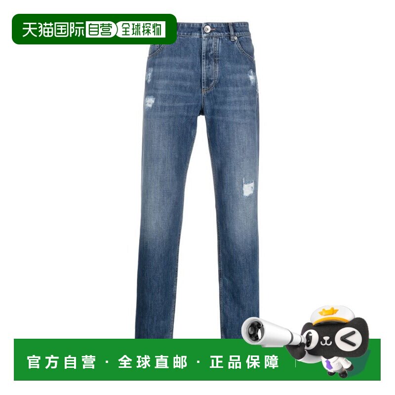自营Brunello Cucinelli Cotton Straight-Leg Men's Jeans - blu