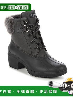 自营 Sperry Syren STS86768-001女式靴子8黑色人造毛皮脚踝块鞋K