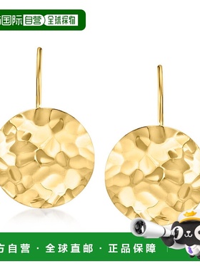 自营Ross-Simons 14kt 黄金锤形圆盘吊式耳环 - 黄色 美国奥莱直