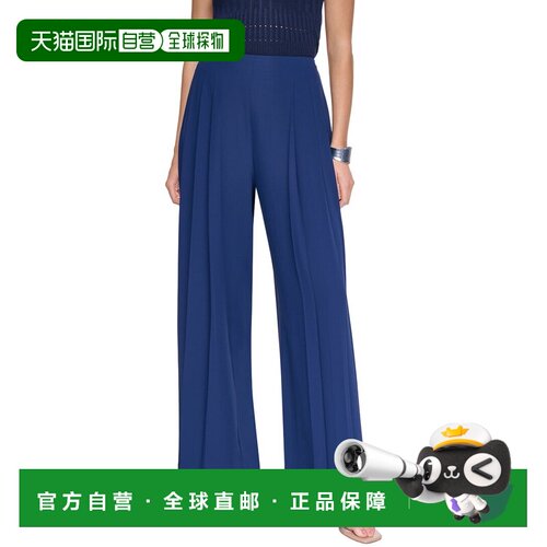 自营Halston宽腿打褶裤-海军蓝 美国奥莱直发阔腿裤西装裤