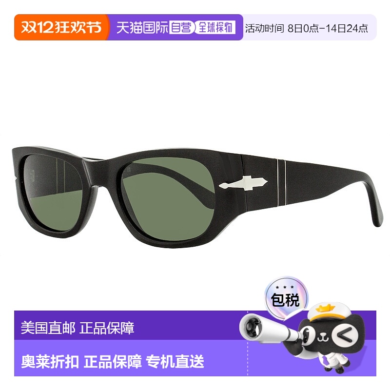 自营 Persol Unisex Rectangular Sunglasses PO3307S 95/31 Blac