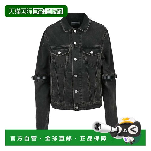 自营coperni黑色短款牛仔夹克，搭配皮革表带细节-黑色 美国奥莱
