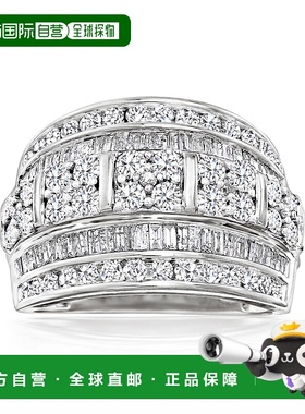 自营 925 纯银 Ross-Simons 圆形和长方形钻石多排戒指 - 白色 美