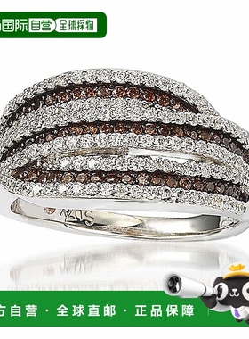 自营 Suzy Levian 纯银白色和巧克力立方氧化锆交织戒指 - 棕色