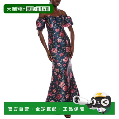 自营Rene Ruiz露肩雕刻紧身上衣泡泡袖礼服-蓝色 美国奥莱直发