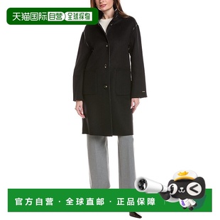 自营Tahari Sydney Long Wool-Blend Coat - black 美国奥莱直发