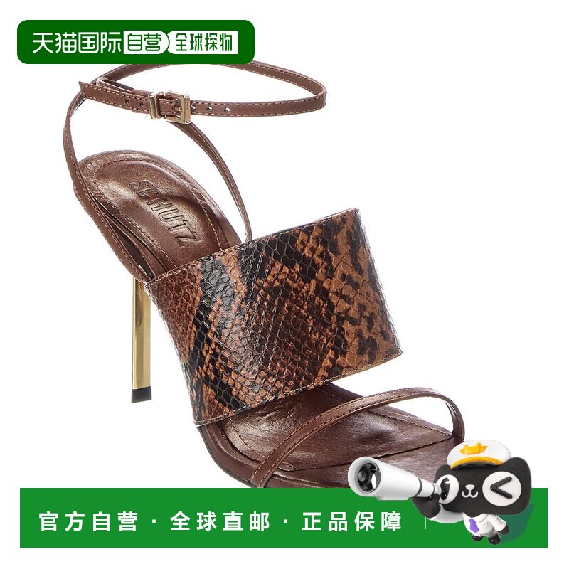 自营schutz保护Malene皮革凉鞋-棕色 美国奥莱直发高跟单鞋
