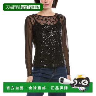 自营Vince Camuto Sequin Mesh Top - black 美国奥莱直发