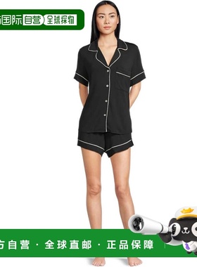 自营Eberjey Gisele Short Pajama Set Women's Black Button Fro