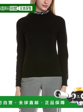 自营sofiacashmere石边立领羊毛和羊绒混纺毛衣-黑色 美国奥莱直